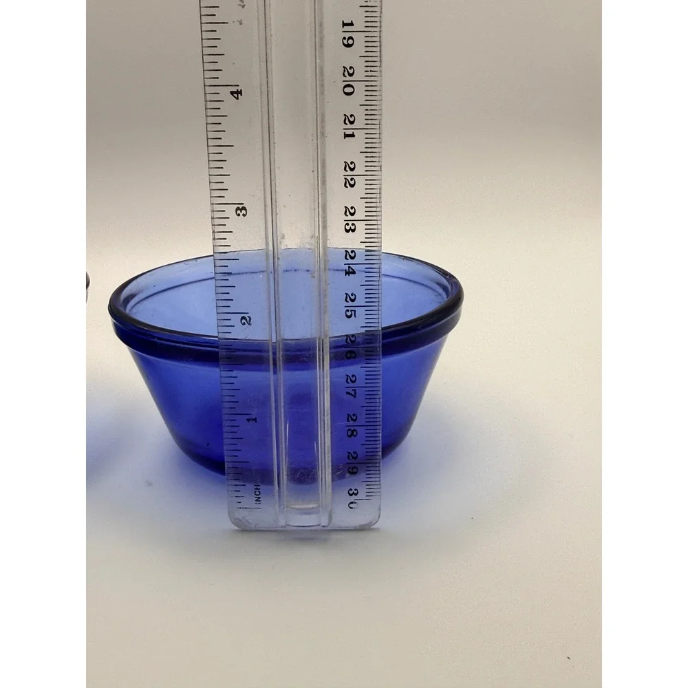 Cobalt Blue Glass Custard Cups Ramekin Set 2 Prep Bowls 6oz Vintage Blue